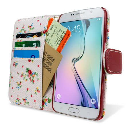 Olixar Leather-Style Samsung Galaxy S6 Wallet Case - Floral Red