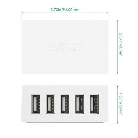 Aukey 5 Port USB Charging Station - White - UK Plug