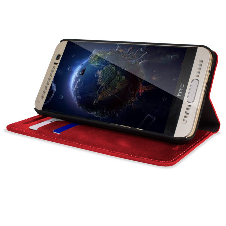 Olixar HTC One M9 Plus Kunstledertasche Wallet Stand Case in Rot