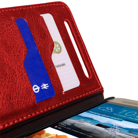Olixar HTC One M9 Plus Kunstledertasche Wallet Stand Case in Rot