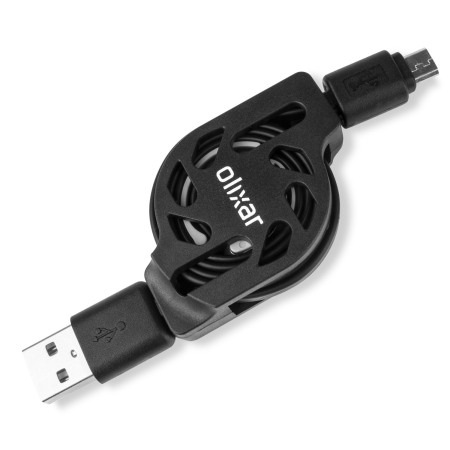 Olixar Retracta-Cable Micro USB Charge and Sync Cable - Zwart