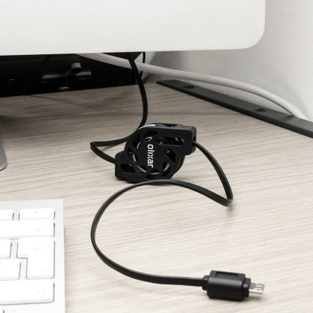 Olixar Retracta-Cable Micro USB Charge and Sync Cable - Zwart