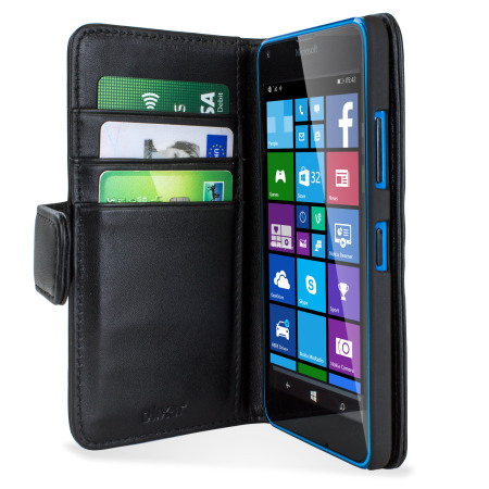 Olixar Premium Genuine Leather Microsoft Lumia 640 Wallet Case - Black