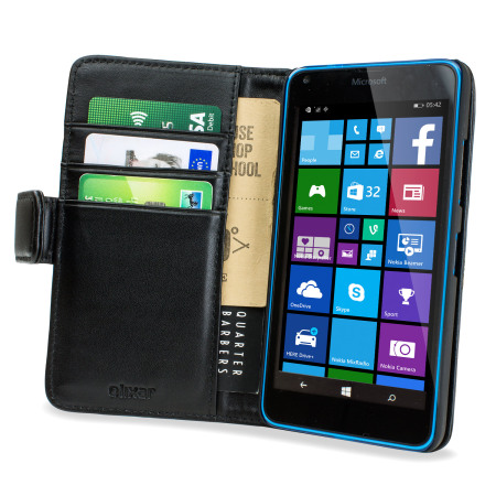 Housse Portefeuille Microsoft Lumia 640 Cuir Véritable Olixar – Noire