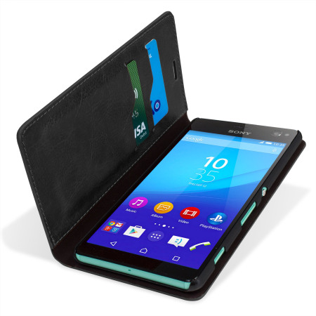 Olixar Sony Xperia C4 Kunstledertasche Wallet Stand Case in Schwarz