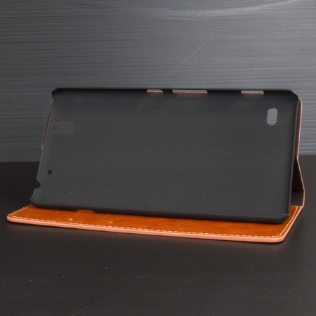 Olixar Sony Xperia C4 Kunstledertasche Wallet Stand Case in Braun