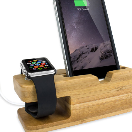 Olixar Charging Apple Watch Bamboo Stand with iPhone Dock