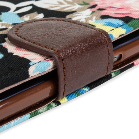 Olixar Floral Fabric Samsung Galaxy S6 Edge Wallet Case - Zwart 