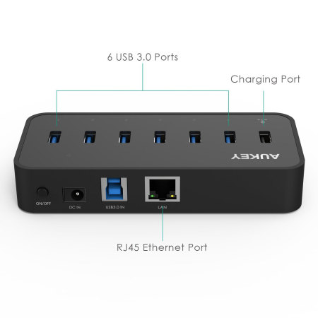 Hub Aukey SuperSpeed 7 Ports USB 3.0 avec convertisseur Ethernet