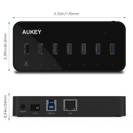 Hub Aukey SuperSpeed 7 Ports USB 3.0 avec convertisseur Ethernet