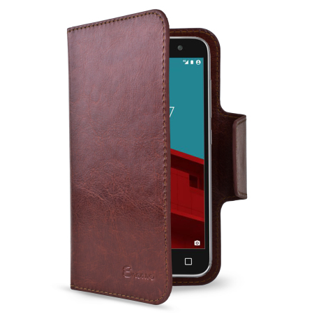 Encase Leren-Style Vodafone Smart Prime 6 Wallet Case - Bruin 
