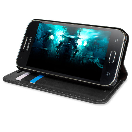 Funda Samsung Galaxy J1 2015 Olixar Tipo Cartera Estilo Cuero - Negra