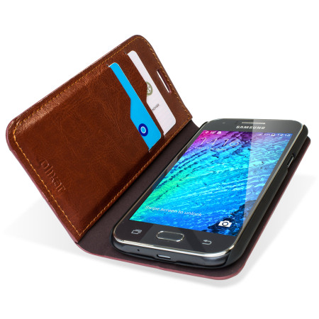 Olixar Leather-Style Samsung Galaxy J1 2015 Wallet Case - Brown