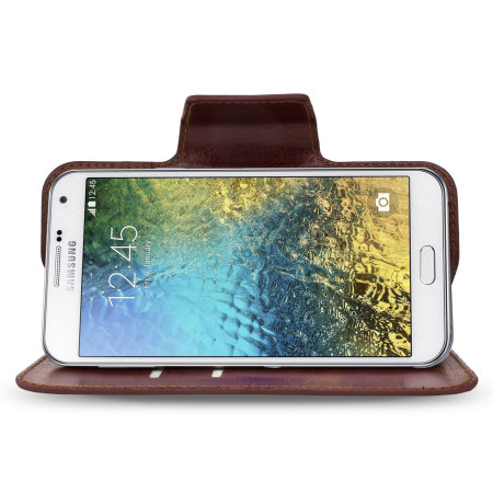 Encase Rotating Leather-Style Samsung Galaxy E7 Plånboksfodral - Brun