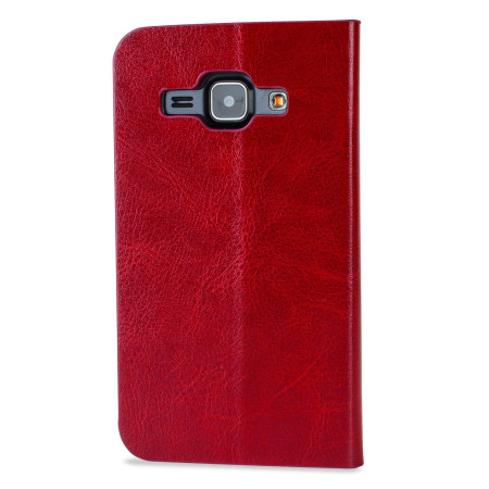 Olixar Leather-Style Samsung Galaxy J1 2015 Lommebok Deksel - Rød