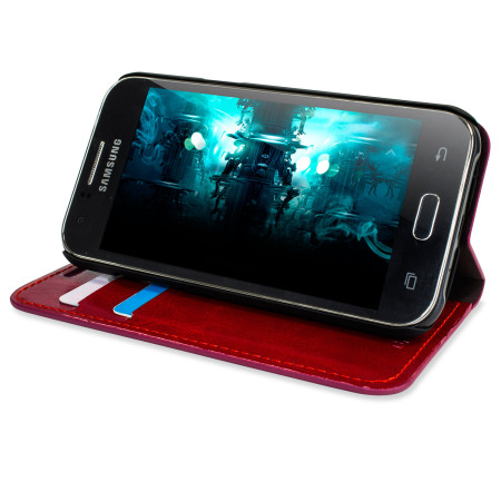 Funda Samsung Galaxy J1 2015 Olixar Tipo Cartera Estilo Cuero - Roja
