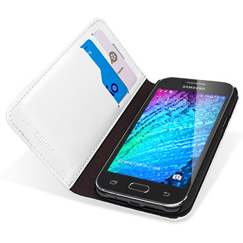 Coque Portefeuille Samsung Galaxy J1 2015 Olixar Simili Cuir - Blanche