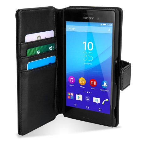 Olixar Premium echte Leren Sony Xperia Z4 Aqua Wallet Case - Zwart