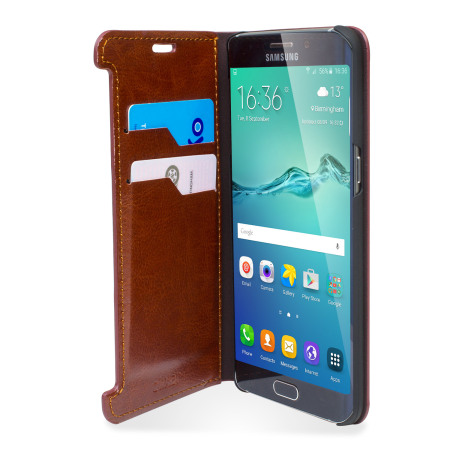Housse Portefeuille Samsung Galaxy S6 Edge+ Olixar Simili Cuir- Marron
