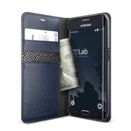 Verus Samsung Galaxy S6 Edge Plus Genuine Leather Wallet Case - Navy
