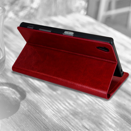 Olixar Leather-Style Sony Xperia Z5 Wallet Stand Case - Red