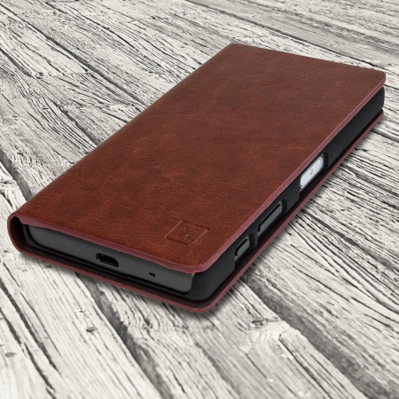 Baars geroosterd brood bereik Olixar Leather-Style Sony Xperia Z5 Compact Wallet Stand Case - Brown