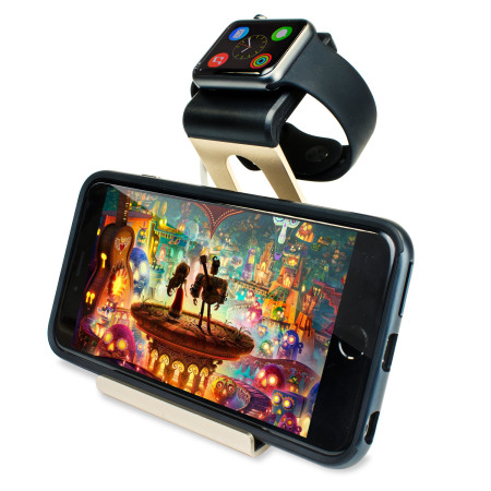 Aluminium Apple Watch 2 / 1 Ständer mit iPhone und iPad Halterung Gold