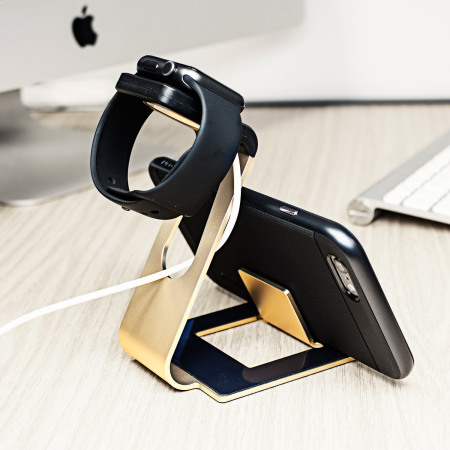 Aluminium Apple Watch 2 / 1 Stand with iPhone Holder - Gold