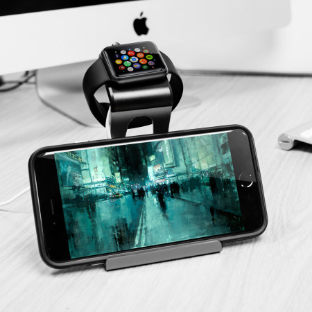 Aluminium Apple Watch 2 / 1 Ständer mit iPhone und iPad Halterung Grau