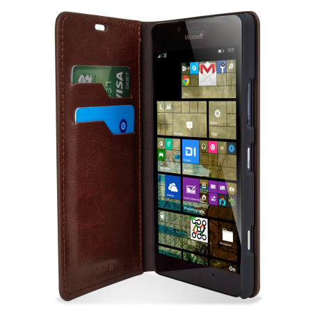 Funda Microsoft Lumia 950 Olixar Estilo Cuero Tipo Cartera - Marrón