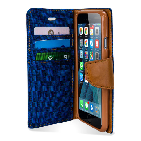  Mercury Canvas Diary iPhone 6S Plus / 6 Plus Wallet Case-Blauw/Kameel