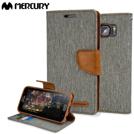 Mercury Canvas Diary Samsung Galaxy S6 Wallet Case Hülle Grau / Camel
