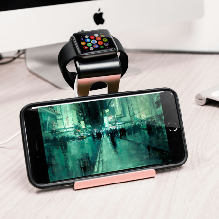 Aluminium Apple Watch 2 / 1 Ständer mit iPhone Halterung Rosa Gold