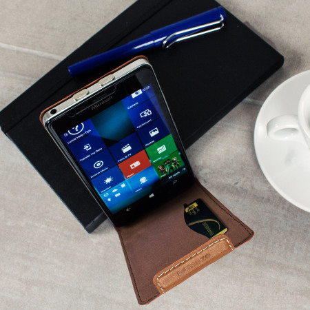 Housse Portefeuille Microsoft Lumia 950 XL Cuir Mozo - Cognac