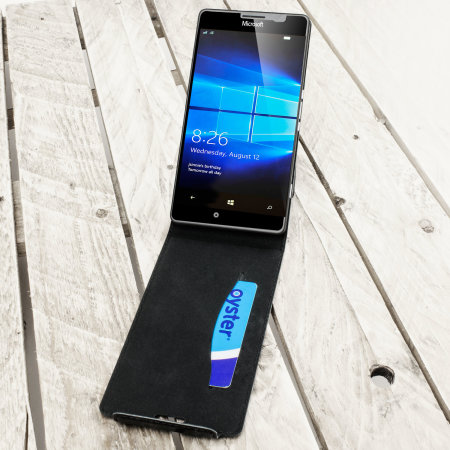 Mozo Microsoft Lumia 950 XL Genuine Leather Flip Cover - Black