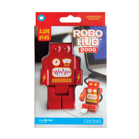 RoboHub 2000 4-Port USB Novelty Robot Hub - Red