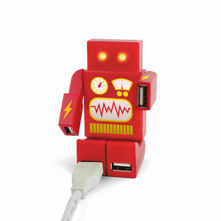 RoboHub 2000 4-Port USB Novelty Robot Hub - Red