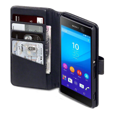 Olixar Premium Real Leren Sony Xperia M5 Wallet Case - Zwart