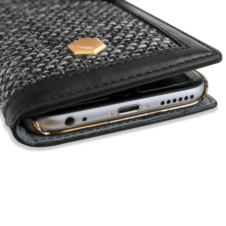 SLG Genuine Leather Fabric iPhone 6S / 6 Wallet Case - Black