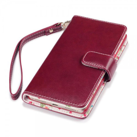 Olixar Huawei Mate S Tasche im Brieftaschen Design in Floral Rot