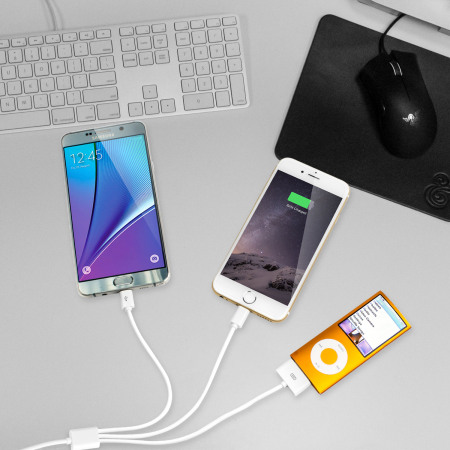 Cable de Carga 4 en 1 (Apple, Galaxy Tab, Micro USB) - Blanco - 1 m
