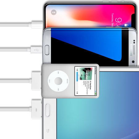 Cable de Carga 4 en 1 (Apple, Galaxy Tab, Micro USB) - Blanco - 1 m