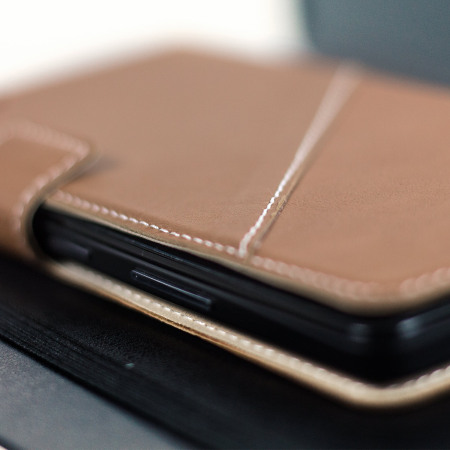 Mozo Microsoft Lumia 950 Genuine Leather Wallet Flip Cover - Cognac