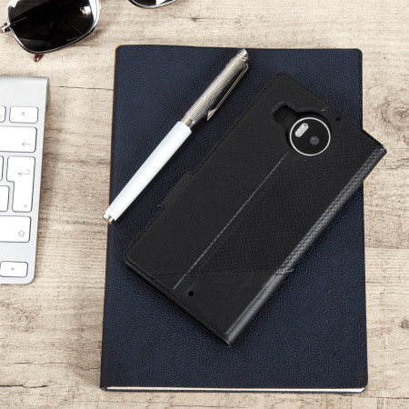 Mozo Microsoft Lumia 950 XL Genuine Leather Wallet Flip Cover - Black