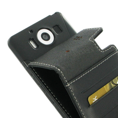 PDair Deluxe Leather Lumia 950 Flip Case - Black