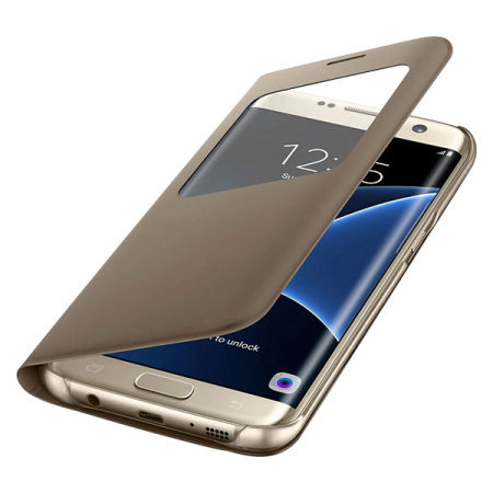 Original Samsung Galaxy S7 Edge Tasche S View Cover in Gold