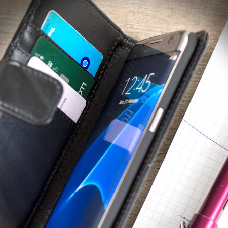 Olixar Genuine Leather Samsung Galaxy S7 Edge Suojakotelo - Musta