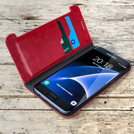 Olixar Leather-Style Samsung Galaxy S7 Edge Wallet Stand Case - Red
