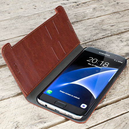 Funda Samsung Galaxy S7 Edge Olixar Estilo Cuero Tipo Cartera - Marrón