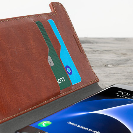 Housse Portefeuille Samsung Galaxy S7 Edge Olixar Simili Cuir - Marron